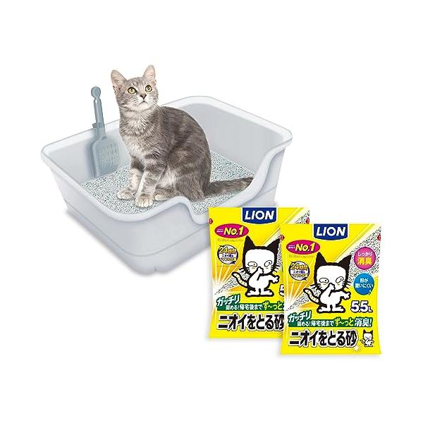 他サイト： ライオン 猫トイレ ニオイをとる砂 獣医師開発猫トイレ ナチュラルグレー + ニオイをとる砂 無香料 5.5L×2袋セット 消臭力か?高い鉱物系の商品画像