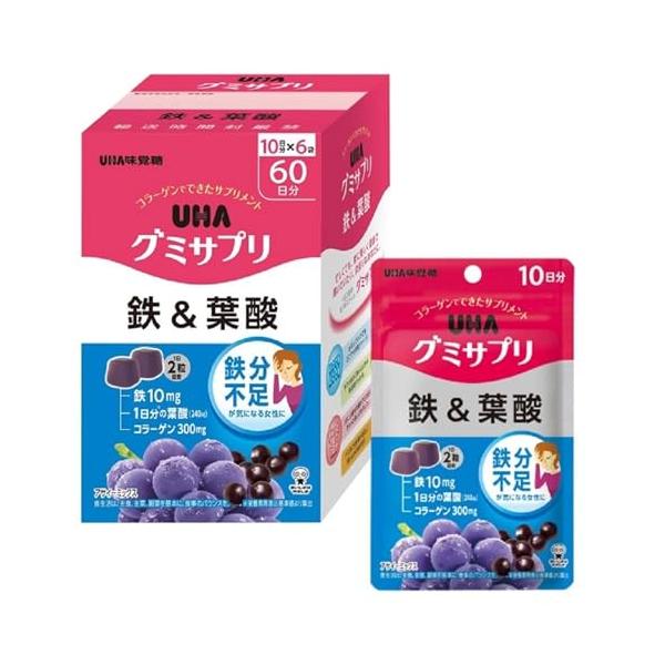 他サイト： UHA味覚糖 グミサプリ 鉄&amp;葉酸 60日分(10日分×6箱) 【EC限定】の商品画像