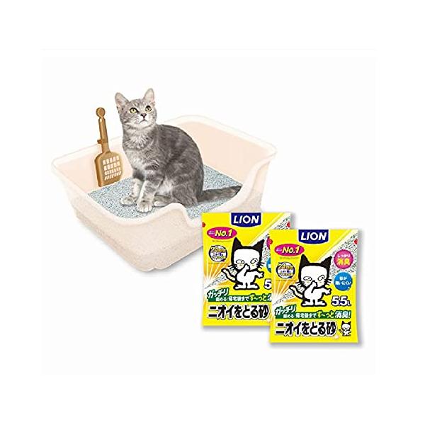 他サイト： ライオン　猫トイレ ニオイをとる砂 獣医師開猫トイレ + ニオイをとる砂 無香料 5.5L×2袋セット 消臭力が高い鉱物系 子猫から 成猫 シニの商品画像