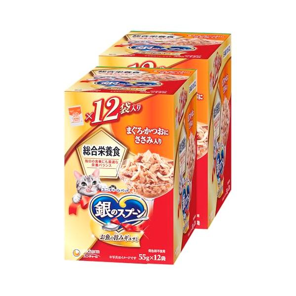 他サイト： 【まとめ買い】銀のスプーン キャットフード ウェット パウチ 総合栄養食 まぐろ・かつおにささみ入り 55g×12袋×2 ユニチャームの商品画像