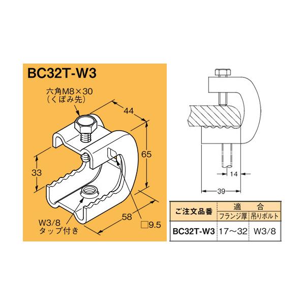 BC32T-W3 ネグロス 吊り金具 吊りボルト用支持金具 強力タイプ(背面部