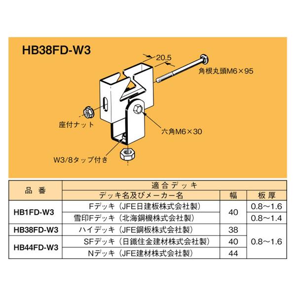 ネグロス吊り金具 HB38FD-W3 50個入り　開封済み HB38FD-W3 ネグロス 吊り金具 デッキ用吊り金具(ハイデッキ用