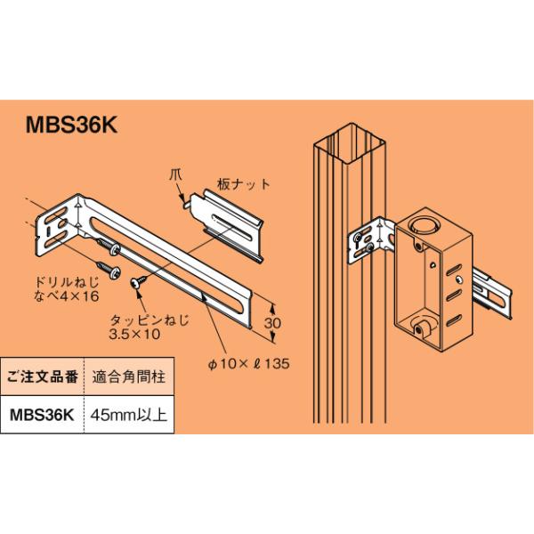 ねぎさん専用 MBS36K 間仕切用ネグロック(角間柱用スイッチボックス支持金具