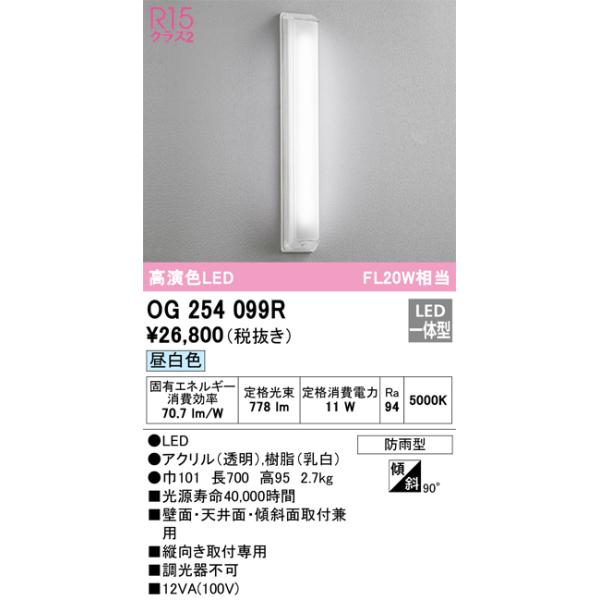 OG254099R オーデリック ポーチライト 昼白色【OG254099の後継機種】