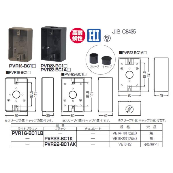 PVR22-BC1AK 未来工業 露出スイッチボックス(防水コンセント用