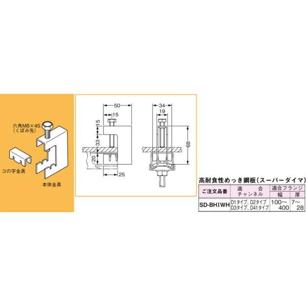 SD-BHIWH ネグロス 吊り金具 吊りボルト用チャンネル支持金具(H形鋼・I