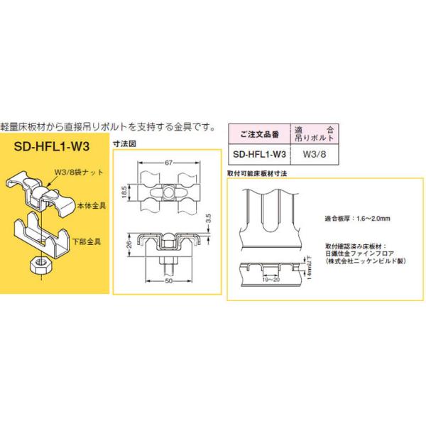 SD-HFL1-W3 ネグロス 軽量床板材用吊りボルト支持金具(20個入