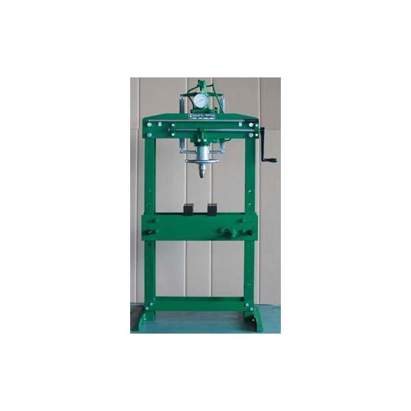 【商品説明】能力15ｔの国産手動式油圧矯正プレスです。ベアリング及びブッシュの圧入、抜取り作業などを始め、曲げ作業、歪み取りなど多様な作業に使用可能です！・ハンドルを回せば、ラムの左右移動が簡単に行え、位置合わせも楽に行えます・テーブル上下...