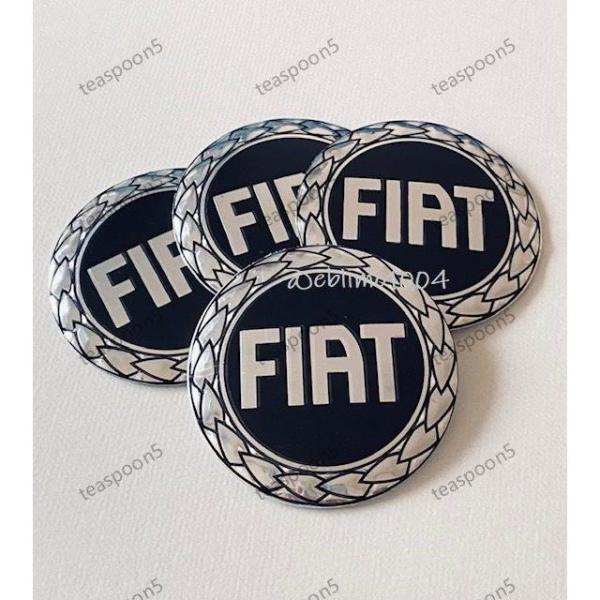 フィアット FIAT ステッカー ホイールキャップシール エンブレムロゴ センターバッジ ブラックシルバー 56mm 4枚