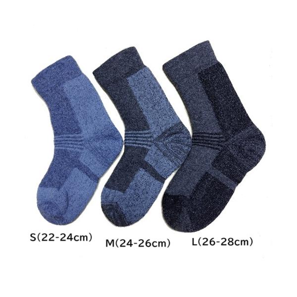 保温性に特化したゴムなし厚手の防寒用靴下です。ゴムが無くてもかかとを大きくしてずれにくくしています。全体に伸縮糸のポリウレタンを織り込んで足にフィットします。太めの毛糸をパイル編みしたとても暖かい靴下です。寒い時期の家の中や、屋外作業靴下用...