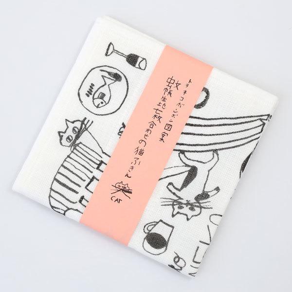 旅するレストラン「トラネコボンボン」図案の、蚊帳生地7枚合わせのふきんです。絵柄は表面にプリントされています。蚊帳生地を使って仕立てた丈夫なふきんは、使えば使うほどにやわらかさが増していきます。吸水性・速乾性に優れていますので、器ふきや台ふ...