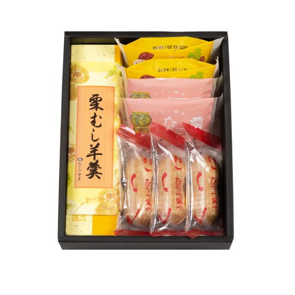 ＜商品サイズ＞　240×185×57ミリ＜商品内容＞栗むし羊羹　1本、なごみるく　2個、成田の芋のすいーとぽてと　2個、ぴーなっつ最中　2個＜お日持ち＞　20日間程度お土産 帰省土産に お世話になった方への贈り物 和菓子 お菓子 スイーツ ...