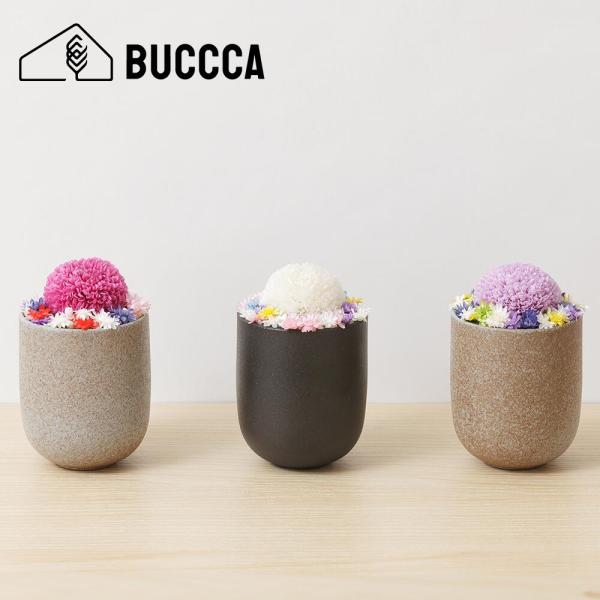 お供え 仏花 「うらうら」 BUCCCA プリザーブドフラワー 3色 紅色 紫色  桃色 ポンポン菊 リビング お盆 お彼岸 仏事 法事 ギフト