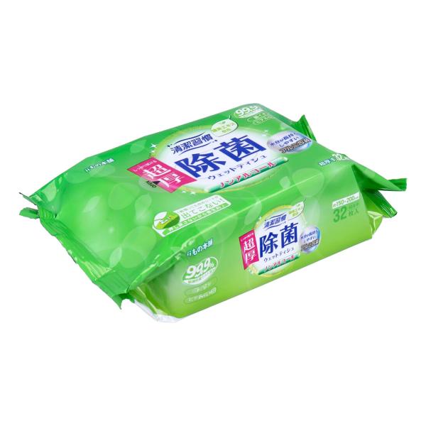 iiもの本舗 清潔習慣 除菌ウェットティシュ ノンアルコール 超厚手 アルミ包装 32枚入り X60パック 爆買