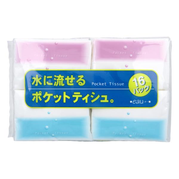 ハヤシ商事  水に流せるポケットティシュ eau：オー パルプ100％ 10組20枚 16個入り X8パック 爆買
