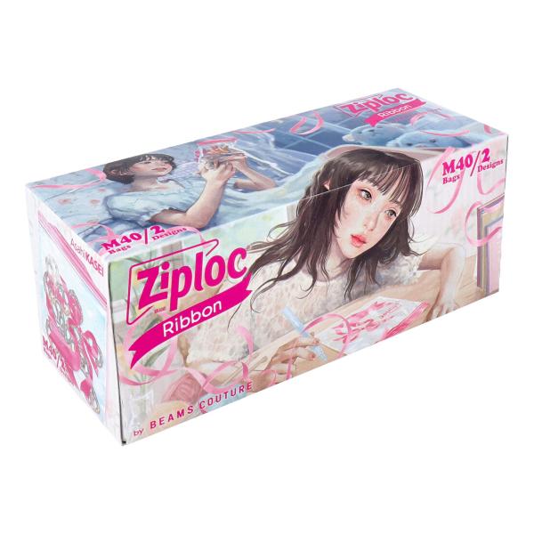 旭化成ホームプロダクツ ziploc ジップロック デザインバッグ リボン 冷蔵／常温保存用 Mサイズ 2デザインX各20枚 40枚入り X5箱 爆買