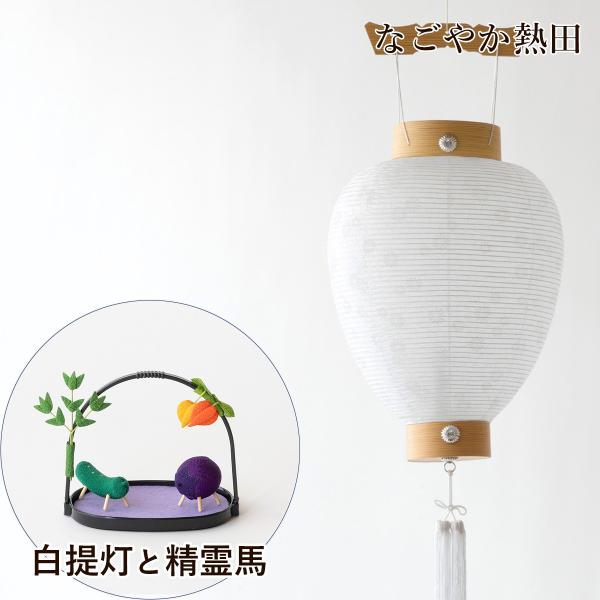 初盆セット 白提灯 ちりめん精霊馬 セット 上品 40センチ 伝統的 コードレス LED 盆提灯 白紋天 精霊馬 初盆 新盆 お盆 国産 仏壇 仏具