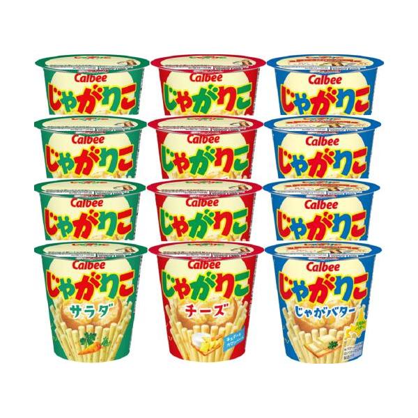 カルビー じゃがりこ 3種アソート　サラダ味、 チーズ 味、じゃがバター味　各4個計12個