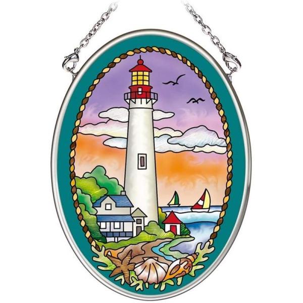 ステンドグラス 吊り型 灯台 Cape May 海 サンキャッチャー パネル ボード 飾り