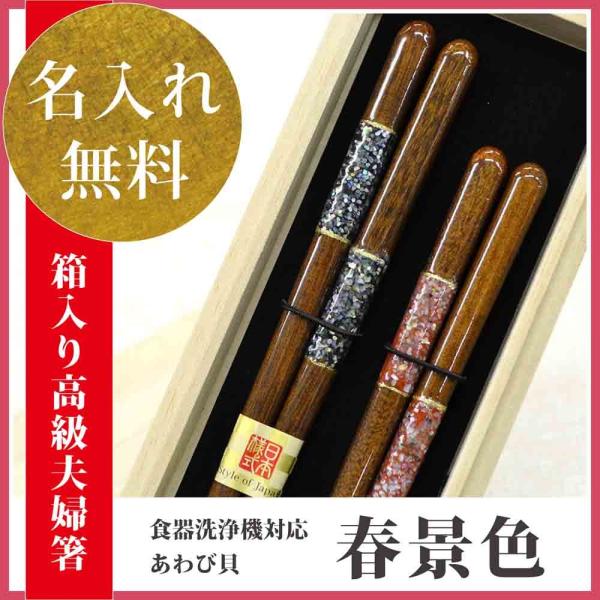 夫婦箸 名入れ 送料無料 食洗器対応箸 春景色ペアセット 桐箱入り スベリ止 夫婦箸 結婚祝い 箸 縁起 母の日 父の日 若狭塗