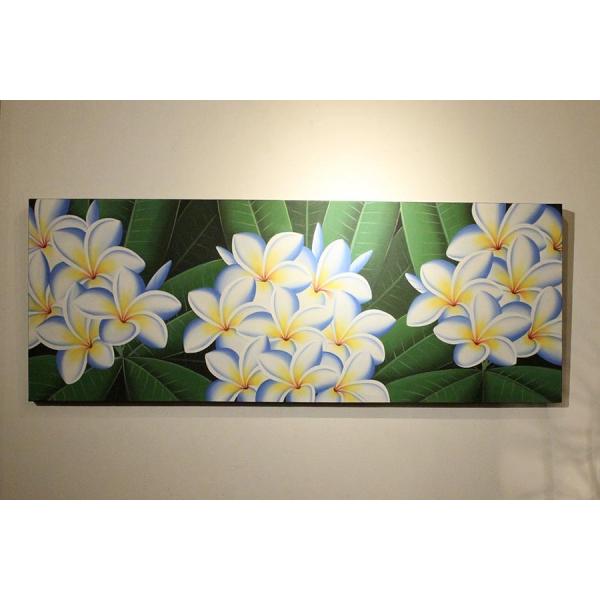 絵画 プルメリア 1 45cm フランジパニ 花 フラワー 横長 ワイドサイズ 南国 リゾートバリ アート 青