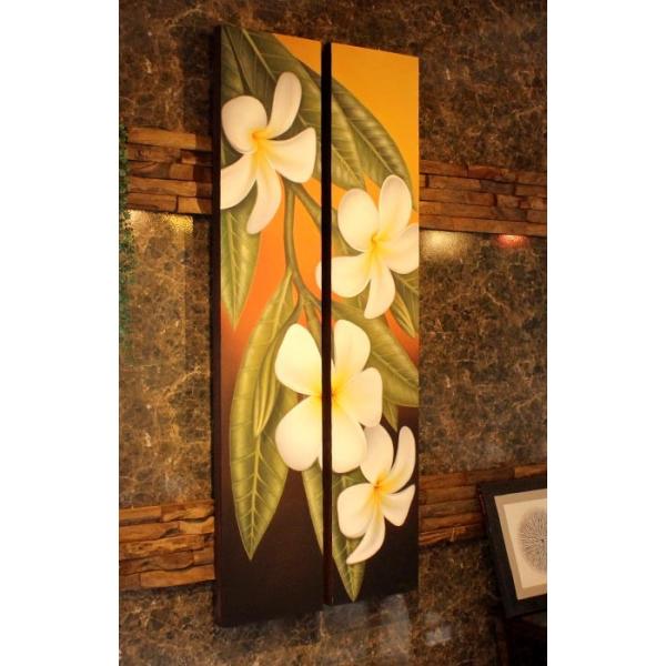 絵画 プルメリア 30 150cm 2枚 フランジパニ 花 フラワー ハイクオリティ バリ アート Drscgmcnanded