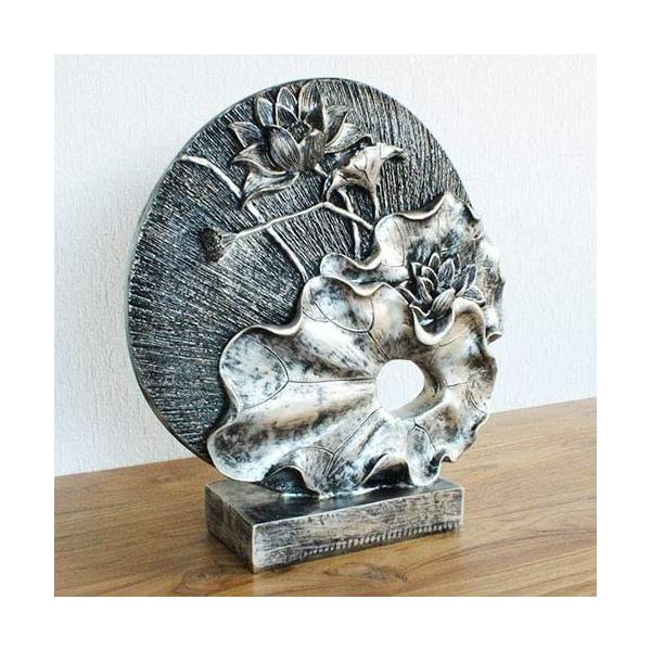 アートオブジェ 置物 シルバー サークル型 ロータス オシャレ 高級感 インテリア アジアン雑貨 好評