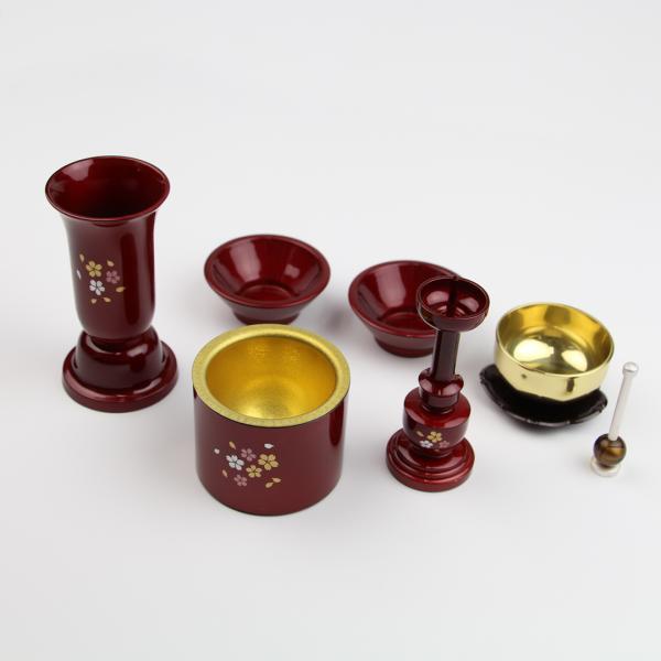 さくらりんセット こはる シルクの仏具 5具足 桜蒔絵 Silk 1.8寸 