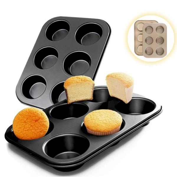 マフィン型 6個取り 深型 カップケーキ型 ノンスティック ベーキングトレイ 220℃耐熱 防水耐油 お手入れ簡単 頑丈 製菓用品 初心者向け マフィンカップ50枚付き
