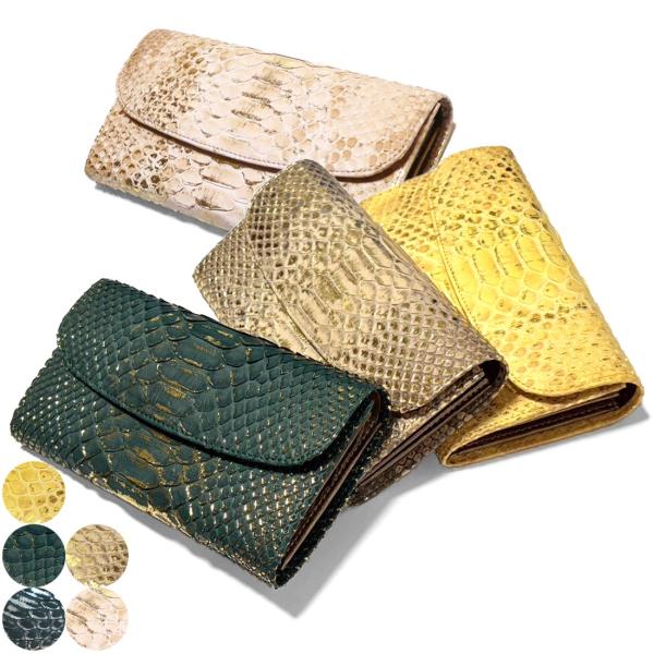 ギャルソン長財布 本革 パイソン リーフ 日本製 大きめ 大容量 収納力