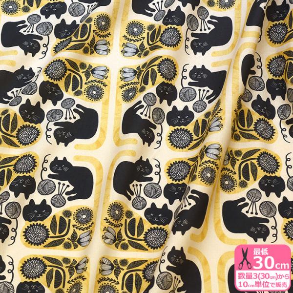 365 CAT ART 黒猫とお花 シーチング ネコ ネコ柄 猫柄 にゃんこ 黒猫