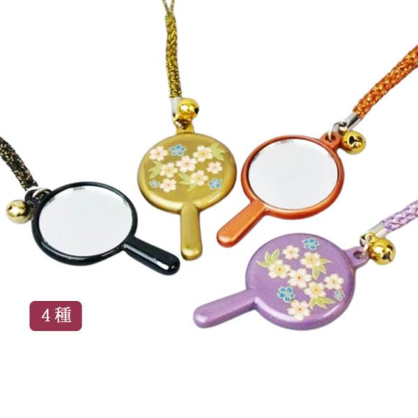 ミラーストラップ 蒔絵風 桜 鈴付き 全4色 (ブラック