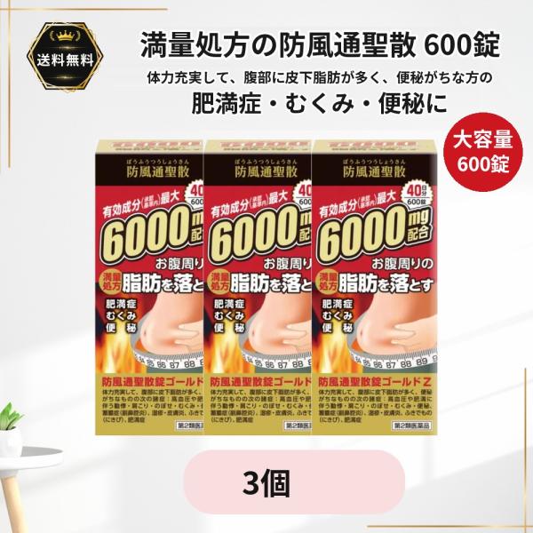 肥満症 防風通聖散 ゴールドZ 満量処方 6000mg 600錠 40日分 3個 大容量 阪本漢法 むくみ 便秘 第2類医薬品★