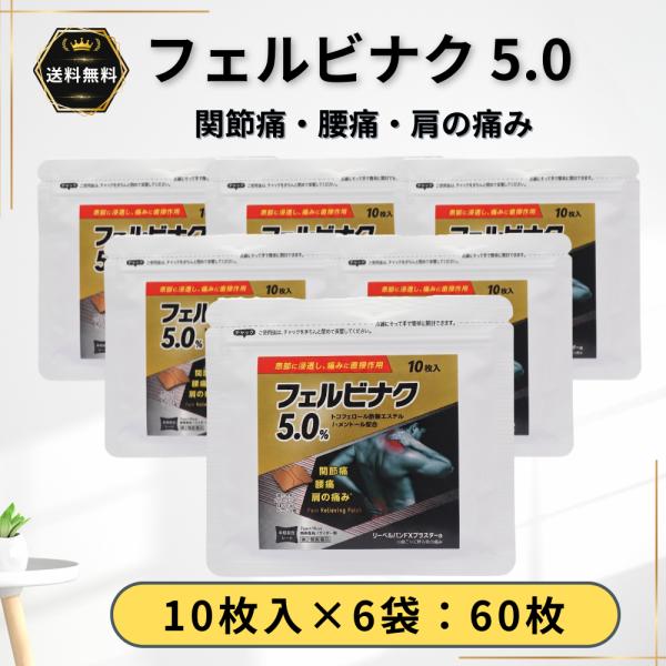 フェルビナク 5.0 湿布 テープ 60枚（10枚入×6袋） 関節痛 腰痛 肩の痛み 7cm x 10cm シップ 伸縮タイプ 冷感 第2類医薬品