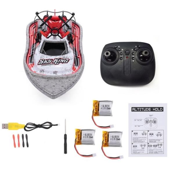 ラジコン ボート 3 in 1 ドローン 3モード 高度ホールド ヘッドレス With 3 Batteries※１枚目の画像が商品画像になります※色: 赤主材料: Pvc プラスチック &amp; EPPドローンのバッテリー: 3.7 V ...