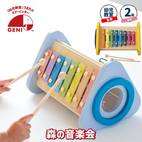 エドインターより、たたいて、回して・・ドレミ♪森の音楽会 楽器玩具 です。ドラム・シロフォン・ギロ・ラトル・歯車の子どもが大好きな5つの音が楽しめるおもちゃです。「たたく」「回す」「こする」という動作から音が出る楽しさを自分で発見し、音の違...