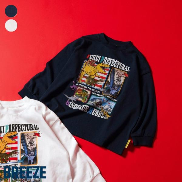 子供服 Tシャツ 福井県立恐竜博物館 長袖 キッズ 男の子 BREEZE 140cm 130 120 110 100 綿100% 秋 冬 かっこいい 小学生 幼稚園 保育園 2歳 3歳 4歳