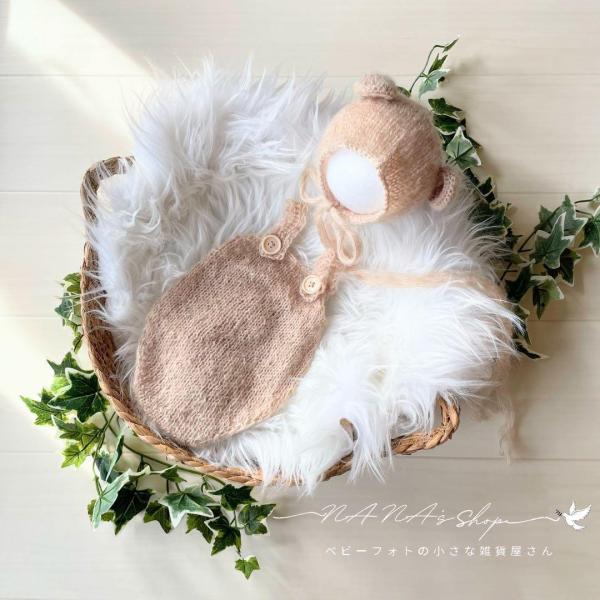 \全部セットになった商品が欲しい！！/そんな声にお答えして、これで全部OK！！ニューボーンフォトにぴったりな手編み風かごセット【クマ】になります。(?????)?他のクマセット、単品も販売中↓↓↓#ななのクマコスチューム【商品内容】(1)ク...