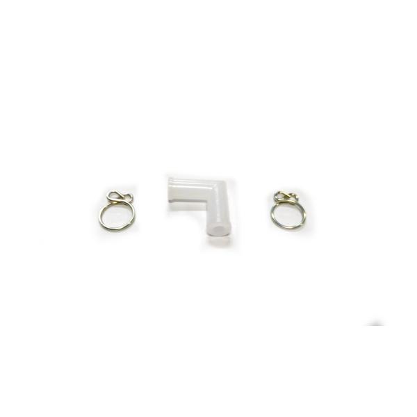 ズーマー(Zoomer)　AF58のラジエーターリザーブタンクとホースの間にあるL字ジョイントです。ホースにつなぐさいのクリップもセットになっております。樹脂製のため、経年で割れて砕けてしまったり、ねじ込み時に舐めてしまったりするので、破損...