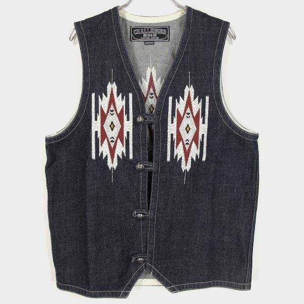 【CHALLENGER】 ネイビー ベスト Mサイズ フレイム柄 CHALLENGER（チャレンジャー） NATIVE DENIM VEST : Nana