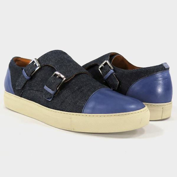 MAXVERRE ダブルモンクストラップシューズ ブラウンネイビー MAXVERRE ダブルモンクストラップシューズ ブラウンネイビー