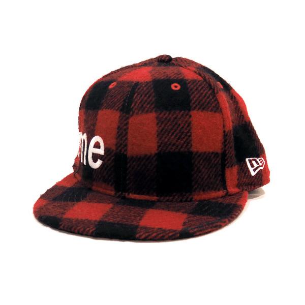 シュプリーム キャップ SUPREME 07AW BUFFALO CHECK SIDE LOGO NEW ERA バッファローチェック サイドロゴ  ニューエラ キャップ レッド 赤 帽子