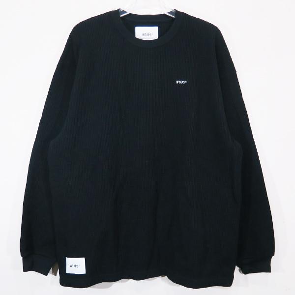 WTAPS ダブルタップス 22AW WAFFLE/LS/COTTON.LOOSE.SIGN 222ATDT-CSM15 ワッフル ロングスリーブ  ルーズ ブラック サーマル ロンT