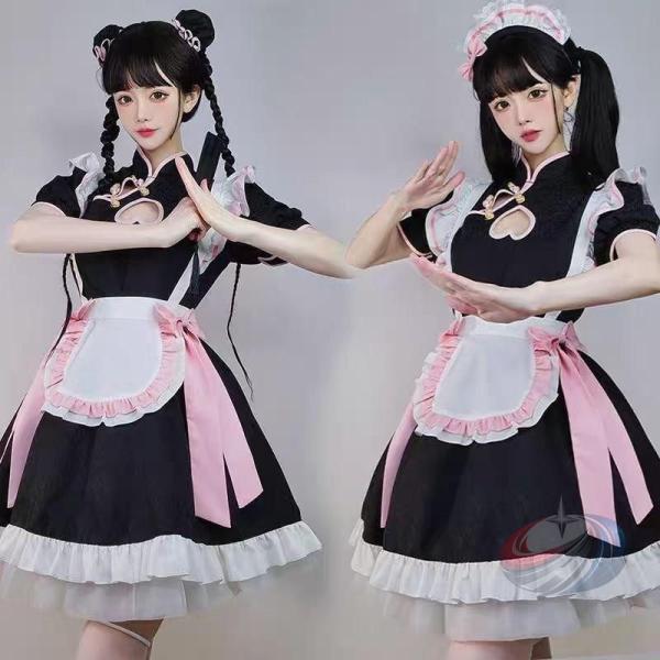 チャイナドレス レディース チャイナ メイド服 コスプレ ロリータ 半袖 仮装 萌え 晟恒中馳 こすぷれ 可愛い 喫茶店 蝶結ぶ 着回し 普段使い 通勤通学