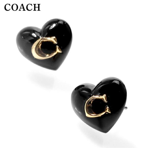 【新品】COACH コーチ ピアス シグネチャー ゴールド×ブラッククリスタル付 COACH（コーチ） ピアス レディース ブランド スタッド ハート 両耳用