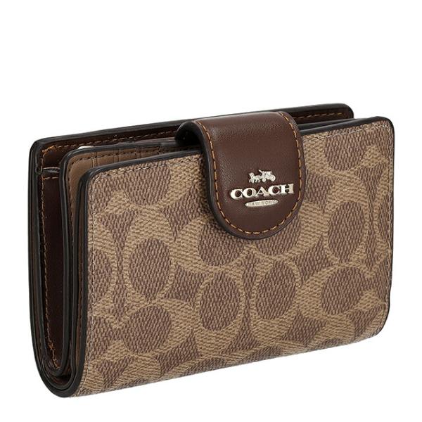 COACH コーチ 二つ折り財布 ブラウン/ホワイト コーチ COACH 財布 レディース 二つ折り財布 コンパクト財布 ラウンド