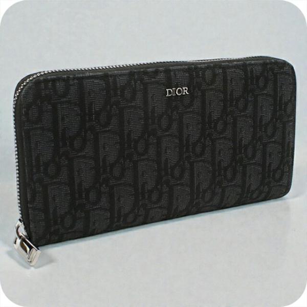 【美品】DIOR 長財布 トロッター オブリーク 二つ折り ブラック オブリーク ジャカード 二つ折り長財布 キャンバス ブラック