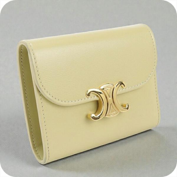 箱付 CELINE セリーヌ トリオンフ スモールフラップウォレット イエロー CELINE（セリーヌ） 中古 三折財布 レディース ブランド トリオンフ