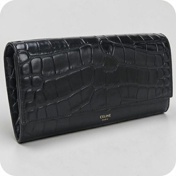【美品】CELINE 二つ折り 長財布 ラージフラップ ウォレット ペブル CELINE（セリーヌ） 中古 長財布 二つ折り レディース ブランド ラージ