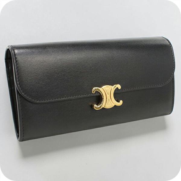 CELINE 二つ折り財布 ブラック CELINE（セリーヌ） 中古 長財布 ニつ折り小銭入付き レディース